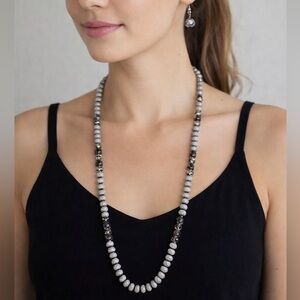 Grey Beaded Long Necklace & Earrings Set Elegant Jewelry Set